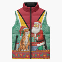 Guyana Christmas Santa Leopard Sleeveless Puffer Jacket with Green Red Yellow Gift and Map - Wonder Print Shop