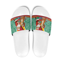 Guyana Christmas Santa Leopard Slide Sandals with Green Red Yellow Gift and Map - Wonder Print Shop