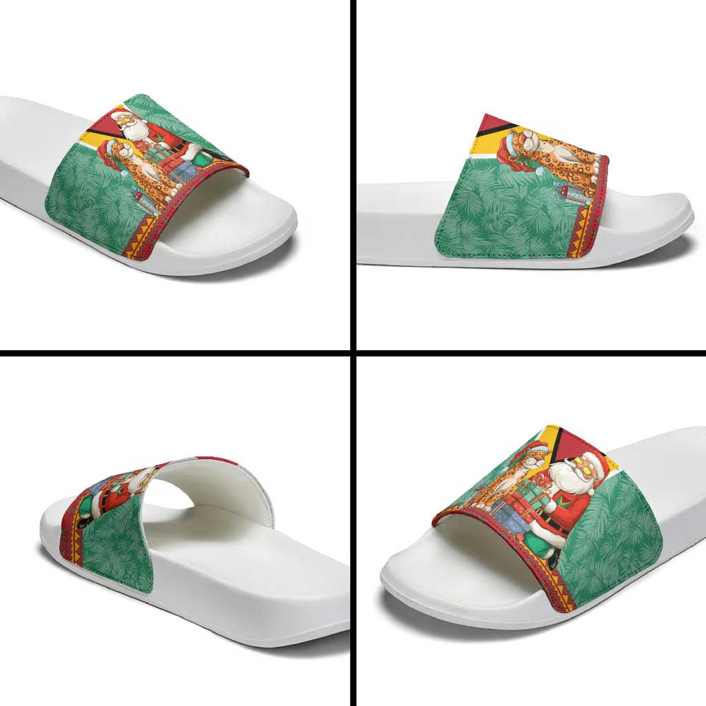 Guyana Christmas Santa Leopard Slide Sandals with Green Red Yellow Gift and Map - Wonder Print Shop