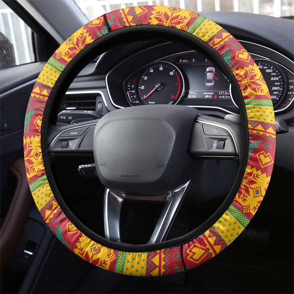 Guyana Christmas Santa Leopard Steering Wheel Cover with Green Red Yellow Gift and Map - Wonder Print Shop