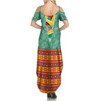 Guyana Christmas Santa Leopard Summer Maxi Dress with Green Red Yellow Gift and Map - Wonder Print Shop