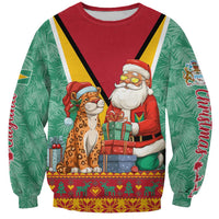 Guyana Christmas Santa Leopard Sweatshirt with Green Red Yellow Gift and Map - Wonder Print Shop
