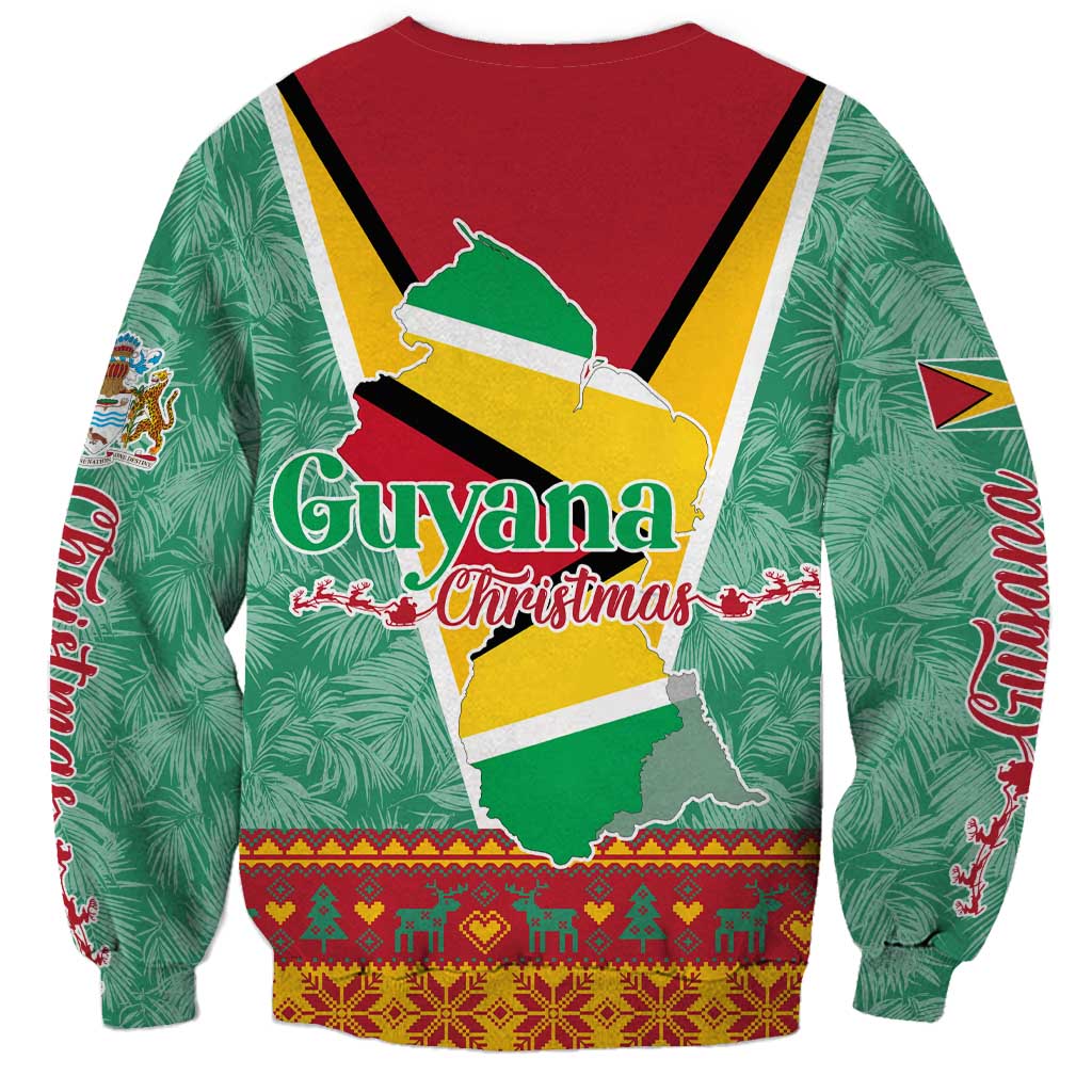 Guyana Christmas Santa Leopard Sweatshirt with Green Red Yellow Gift and Map - Wonder Print Shop