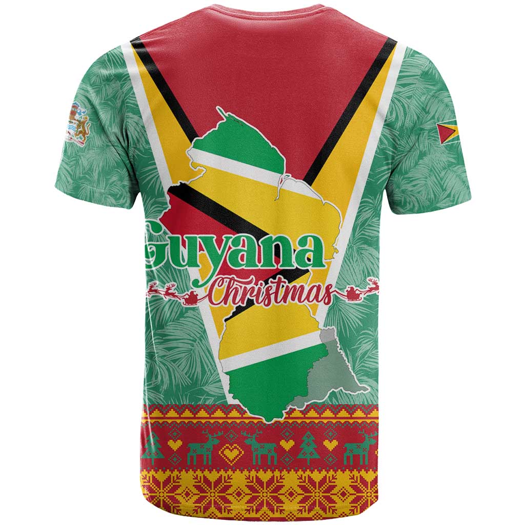 Guyana Christmas Santa Leopard T Shirt with Green Red Yellow Gift and Map - Wonder Print Shop