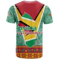 Guyana Christmas Santa Leopard T Shirt with Green Red Yellow Gift and Map - Wonder Print Shop