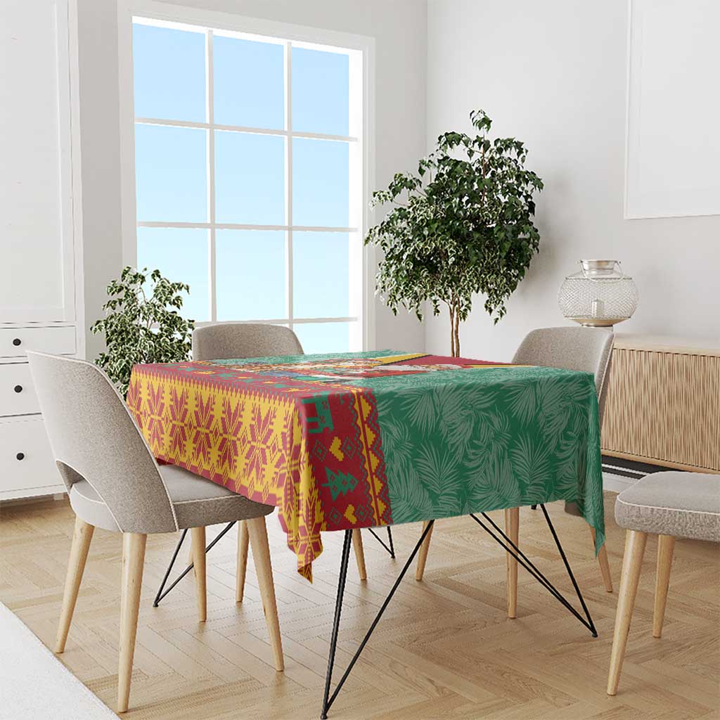 Guyana Christmas Santa Leopard Tablecloth with Green Red Yellow Gift and Map - Wonder Print Shop