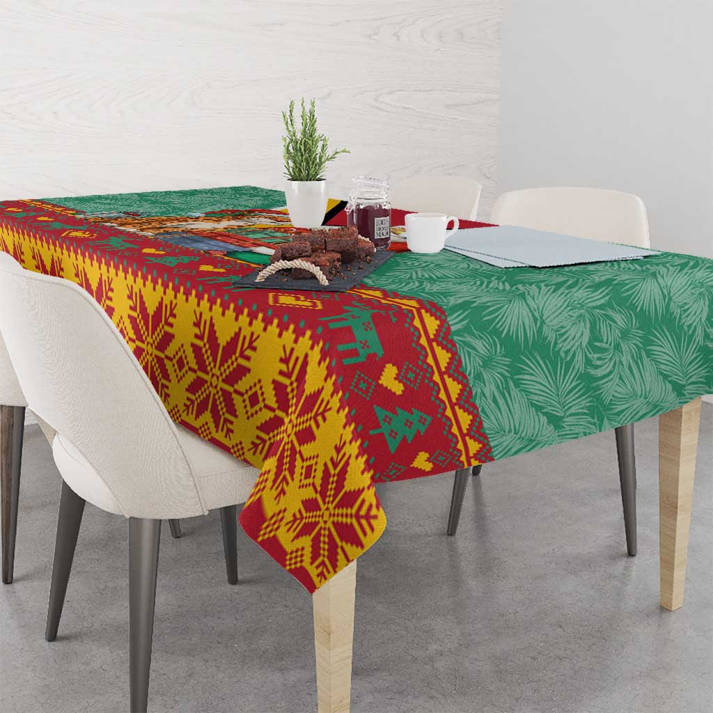 Guyana Christmas Santa Leopard Tablecloth with Green Red Yellow Gift and Map - Wonder Print Shop
