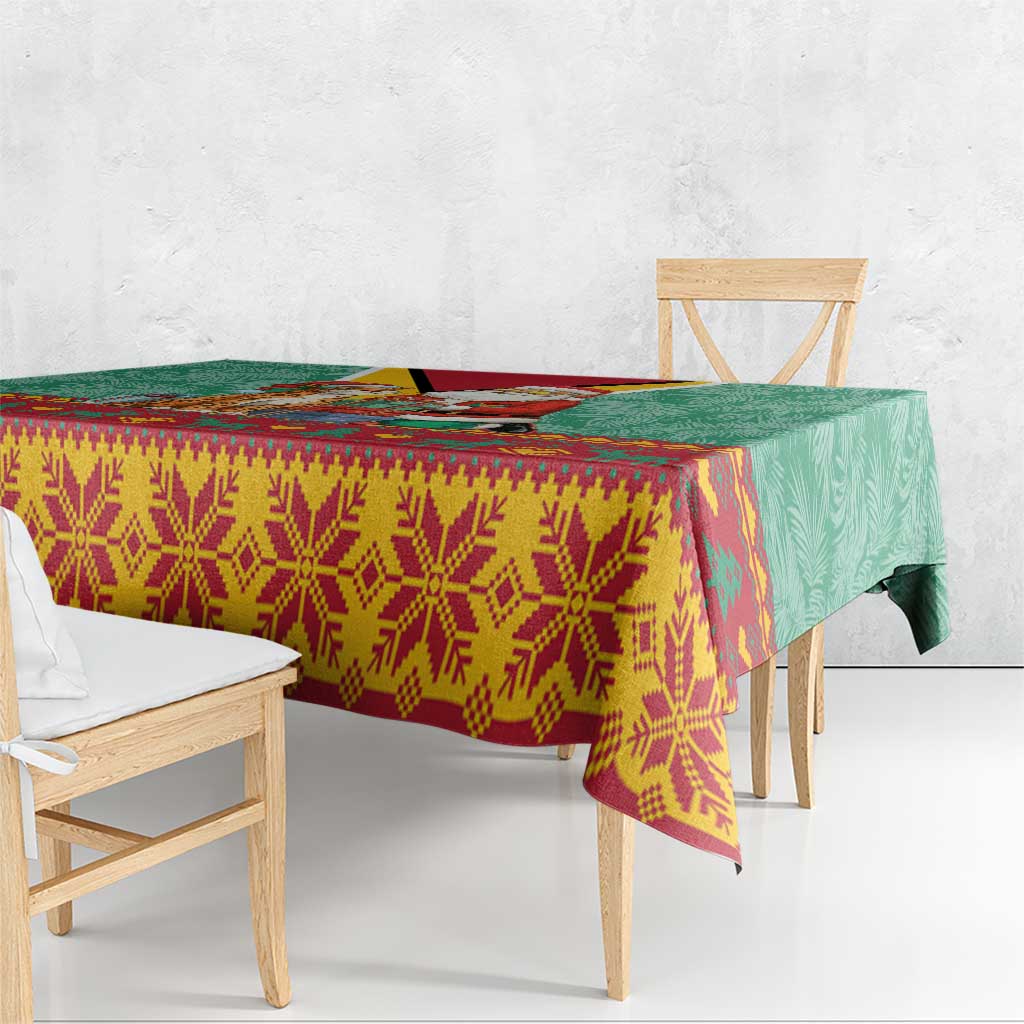 Guyana Christmas Santa Leopard Tablecloth with Green Red Yellow Gift and Map - Wonder Print Shop