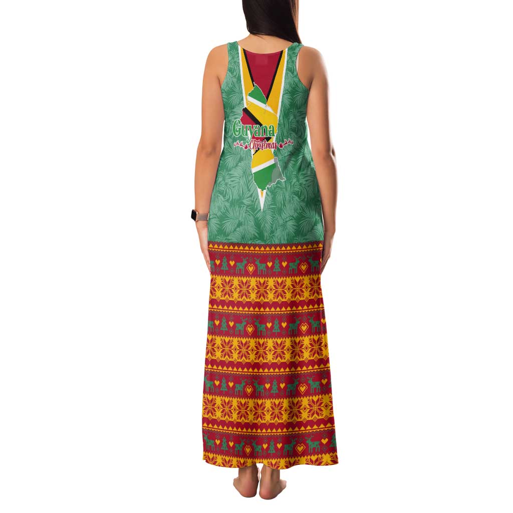 Guyana Christmas Santa Leopard Tank Maxi Dress with Green Red Yellow Gift and Map - Wonder Print Shop