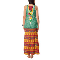 Guyana Christmas Santa Leopard Tank Maxi Dress with Green Red Yellow Gift and Map - Wonder Print Shop