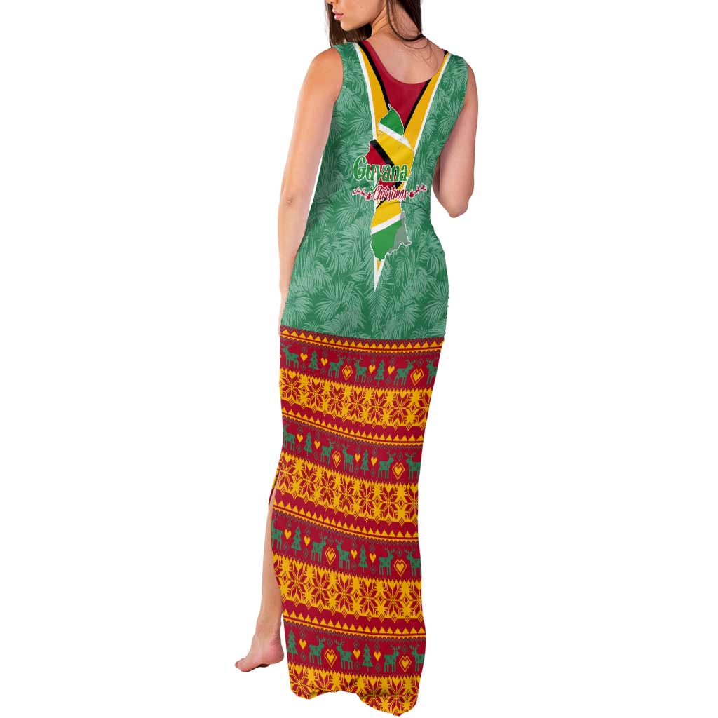 Guyana Christmas Santa Leopard Tank Maxi Dress with Green Red Yellow Gift and Map - Wonder Print Shop