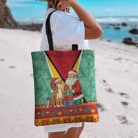 Guyana Christmas Santa Leopard Tote Bag with Green Red Yellow Gift and Map - Wonder Print Shop