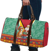 Guyana Christmas Santa Leopard Travel Bag with Green Red Yellow Gift and Map - Wonder Print Shop