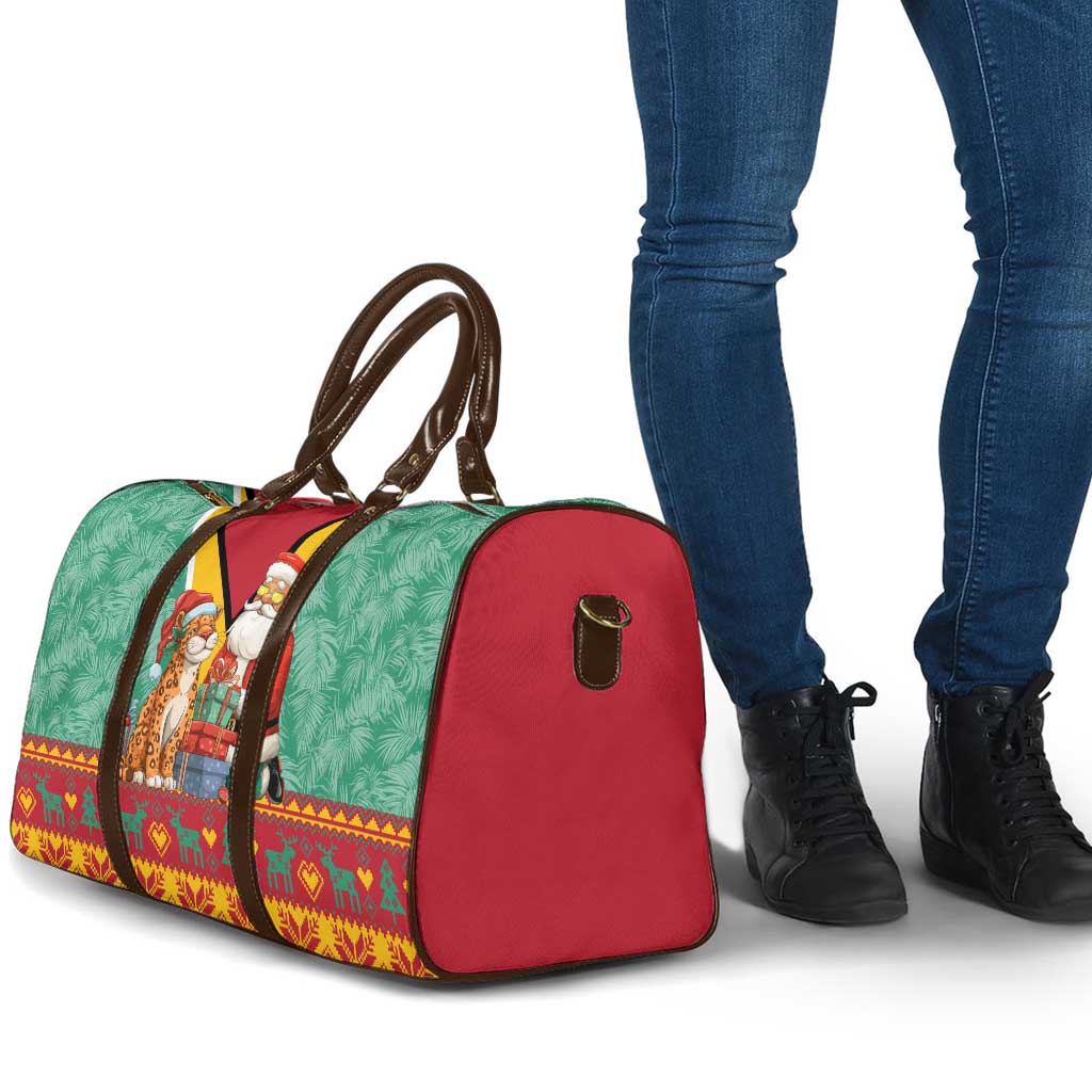 Guyana Christmas Santa Leopard Travel Bag with Green Red Yellow Gift and Map - Wonder Print Shop