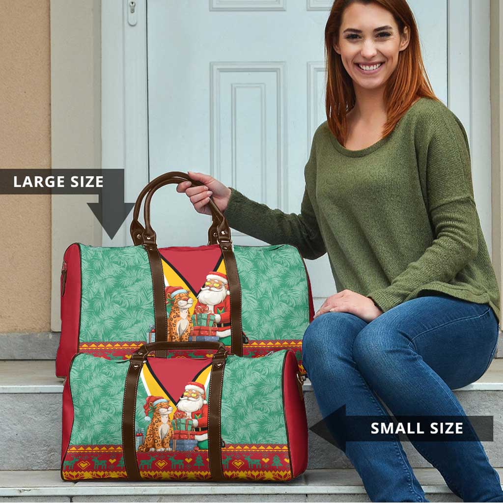 Guyana Christmas Santa Leopard Travel Bag with Green Red Yellow Gift and Map - Wonder Print Shop