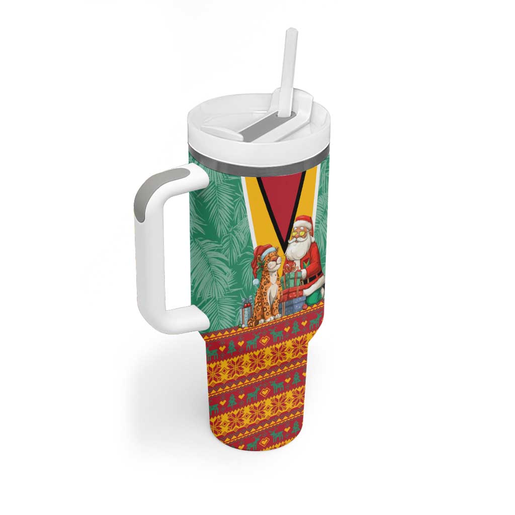 Guyana Christmas Santa Leopard Tumbler With Handle with Green Red Yellow Gift and Map - Wonder Print Shop
