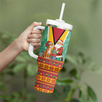 Guyana Christmas Santa Leopard Tumbler With Handle with Green Red Yellow Gift and Map - Wonder Print Shop