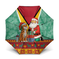 Guyana Christmas Santa Leopard Umbrella with Green Red Yellow Gift and Map - Wonder Print Shop