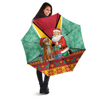 Guyana Christmas Santa Leopard Umbrella with Green Red Yellow Gift and Map - Wonder Print Shop