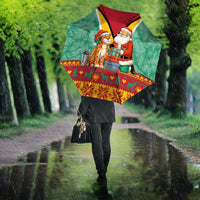 Guyana Christmas Santa Leopard Umbrella with Green Red Yellow Gift and Map - Wonder Print Shop