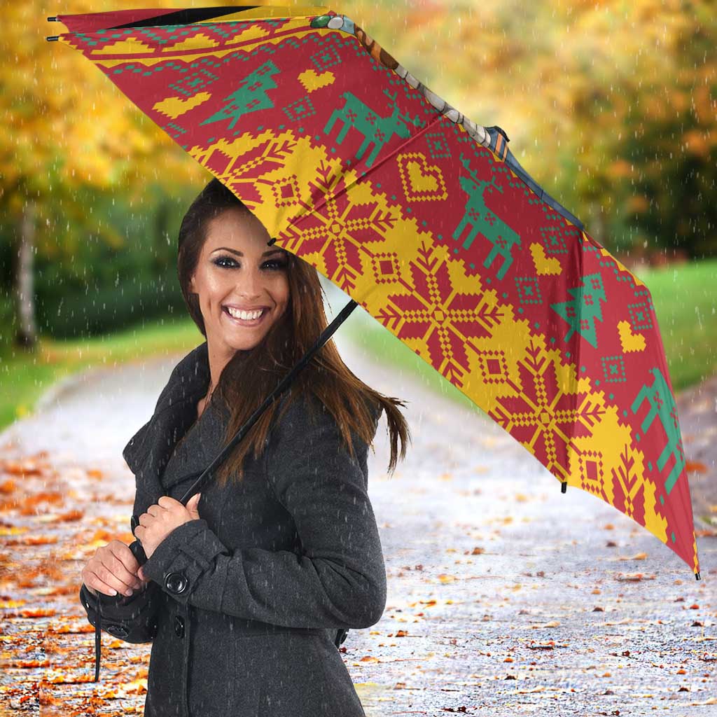 Guyana Christmas Santa Leopard Umbrella with Green Red Yellow Gift and Map - Wonder Print Shop