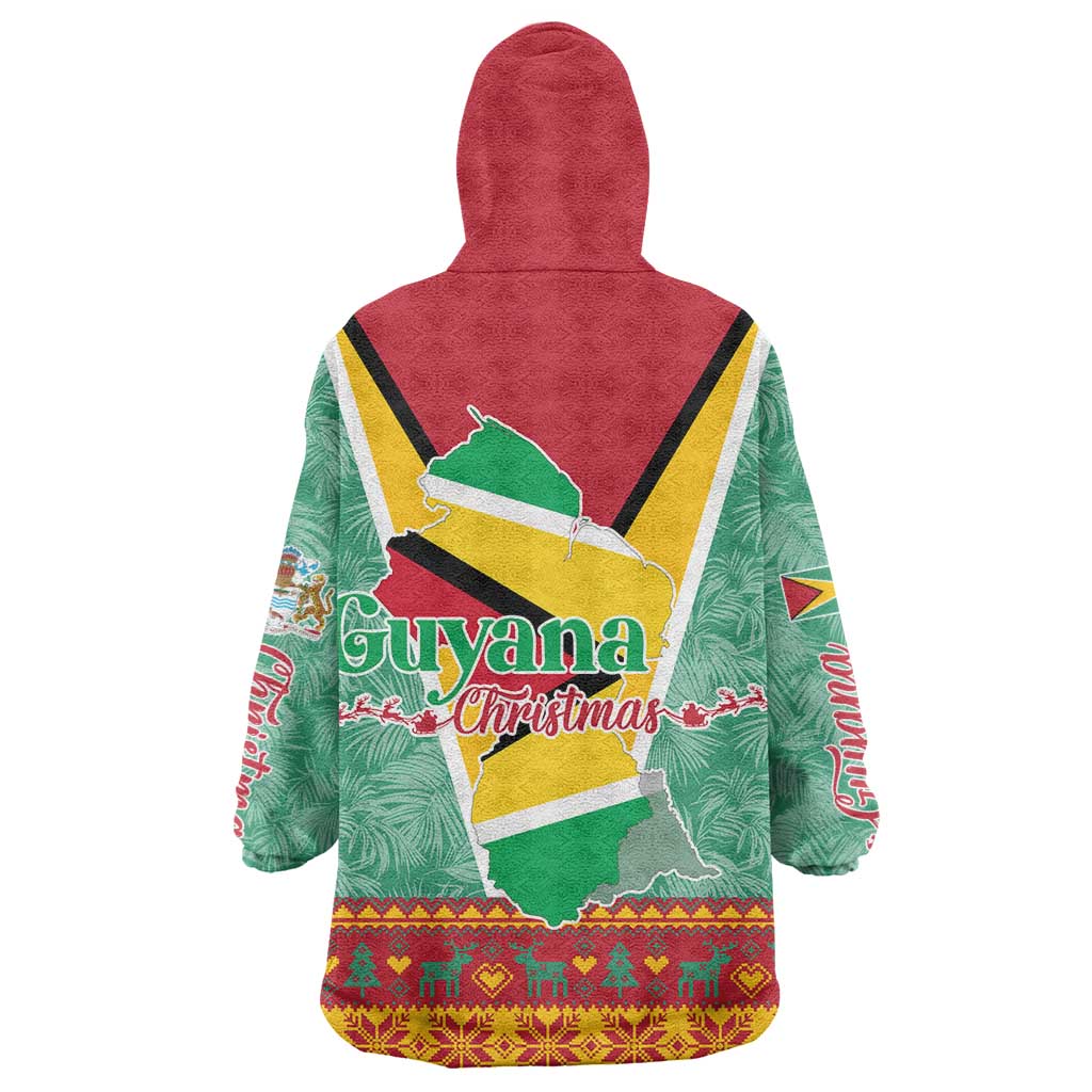 Guyana Christmas Santa Leopard Wearable Blanket Hoodie with Green Red Yellow Gift and Map - Wonder Print Shop