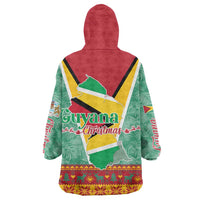 Guyana Christmas Santa Leopard Wearable Blanket Hoodie with Green Red Yellow Gift and Map - Wonder Print Shop