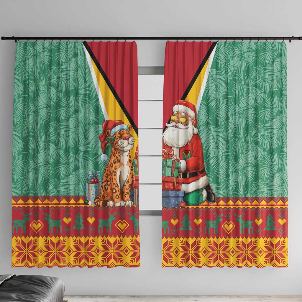 Guyana Christmas Santa Leopard Window Curtain with Green Red Yellow Gift and Map - Wonder Print Shop