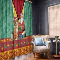 Guyana Christmas Santa Leopard Window Curtain with Green Red Yellow Gift and Map - Wonder Print Shop