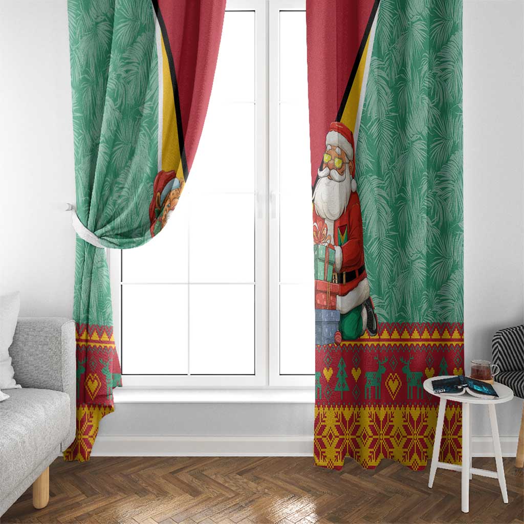 Guyana Christmas Santa Leopard Window Curtain with Green Red Yellow Gift and Map - Wonder Print Shop