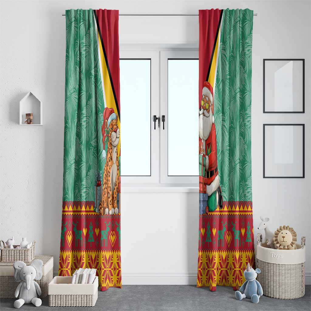 Guyana Christmas Santa Leopard Window Curtain with Green Red Yellow Gift and Map - Wonder Print Shop