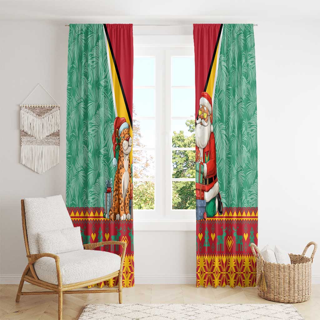 Guyana Christmas Santa Leopard Window Curtain with Green Red Yellow Gift and Map - Wonder Print Shop