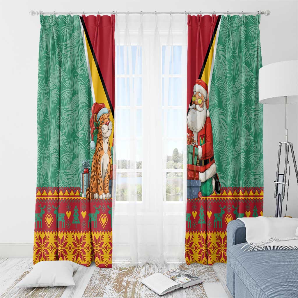 Guyana Christmas Santa Leopard Window Curtain with Green Red Yellow Gift and Map - Wonder Print Shop