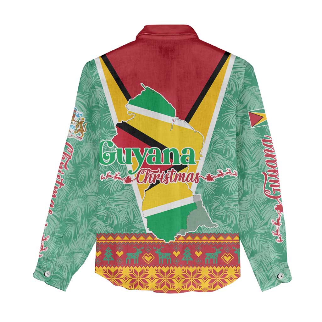 Guyana Christmas Santa Leopard Women Casual Shirt with Green Red Yellow Gift and Map - Wonder Print Shop