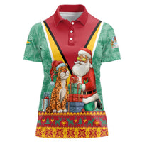Guyana Christmas Santa Leopard Women Polo Shirt with Green Red Yellow Gift and Map - Wonder Print Shop