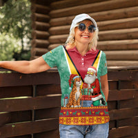 Guyana Christmas Santa Leopard Women Polo Shirt with Green Red Yellow Gift and Map - Wonder Print Shop