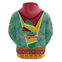 Guyana Christmas Santa Leopard Zip Hoodie with Green Red Yellow Gift and Map - Wonder Print Shop