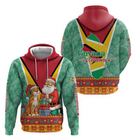 Guyana Christmas Santa Leopard Zip Hoodie with Green Red Yellow Gift and Map - Wonder Print Shop