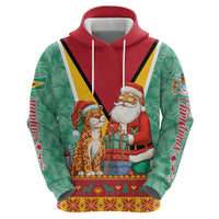 Guyana Christmas Santa Leopard Zip Hoodie with Green Red Yellow Gift and Map - Wonder Print Shop