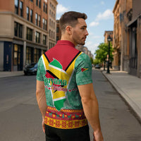 Guyana Christmas Santa Leopard Zipper Polo Shirt with Green Red Yellow Gift and Map - Wonder Print Shop