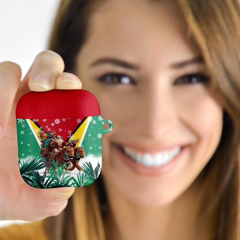 Guyana Flag AirPods Case Christmas Santa Jaguar and National Motto Green Yellow - Wonder Print Shop