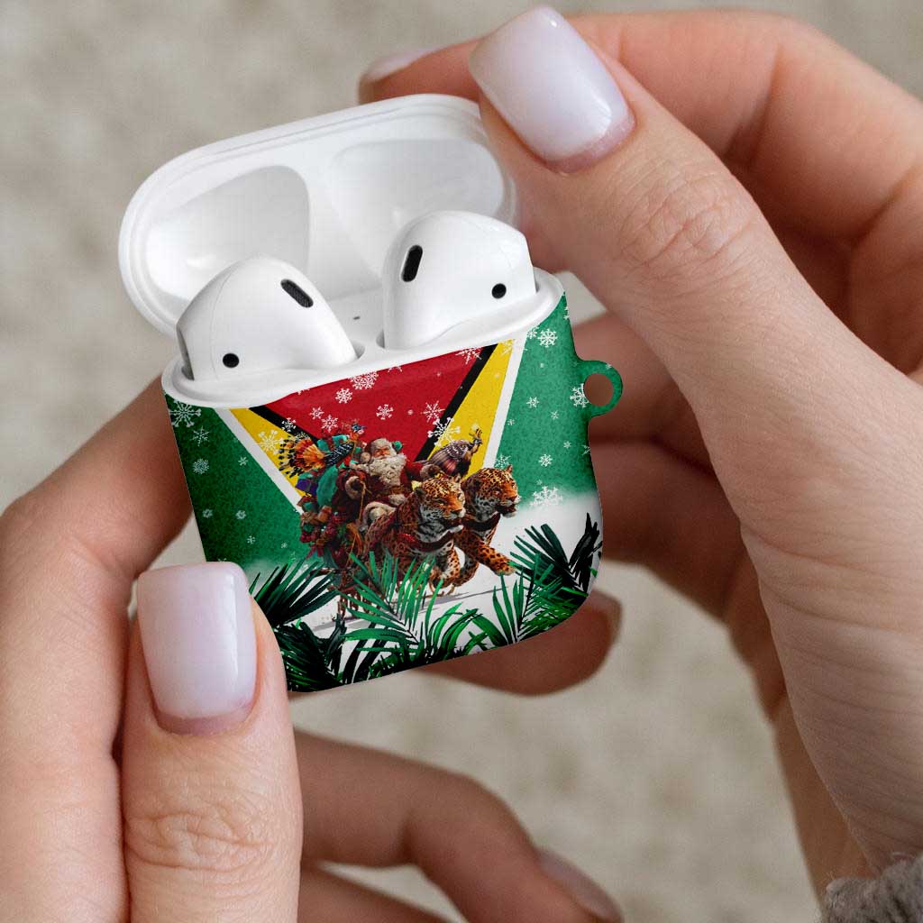 Guyana Flag AirPods Case Christmas Santa Jaguar and National Motto Green Yellow - Wonder Print Shop