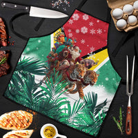 Guyana Flag Apron Christmas Santa Jaguar and National Motto Green Yellow - Wonder Print Shop