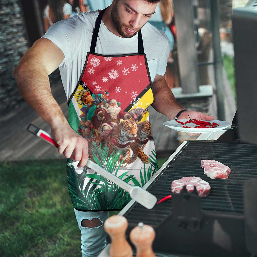 Guyana Flag Apron Christmas Santa Jaguar and National Motto Green Yellow - Wonder Print Shop