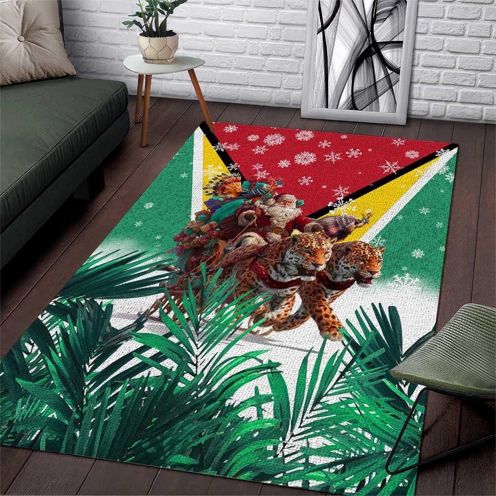 Guyana Flag Area Rug Christmas Santa Jaguar and National Motto Green Yellow - Wonder Print Shop