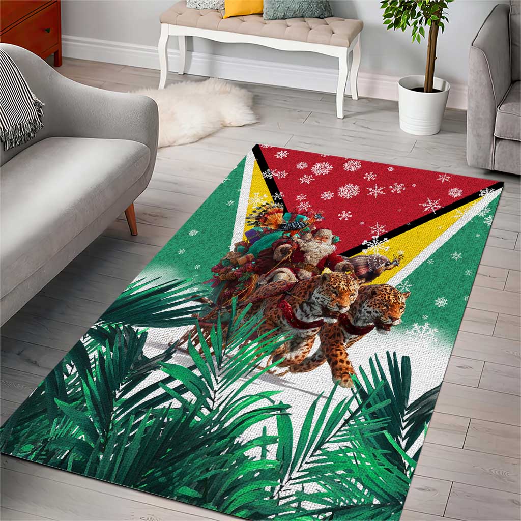 Guyana Flag Area Rug Christmas Santa Jaguar and National Motto Green Yellow - Wonder Print Shop