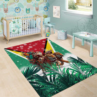 Guyana Flag Area Rug Christmas Santa Jaguar and National Motto Green Yellow - Wonder Print Shop