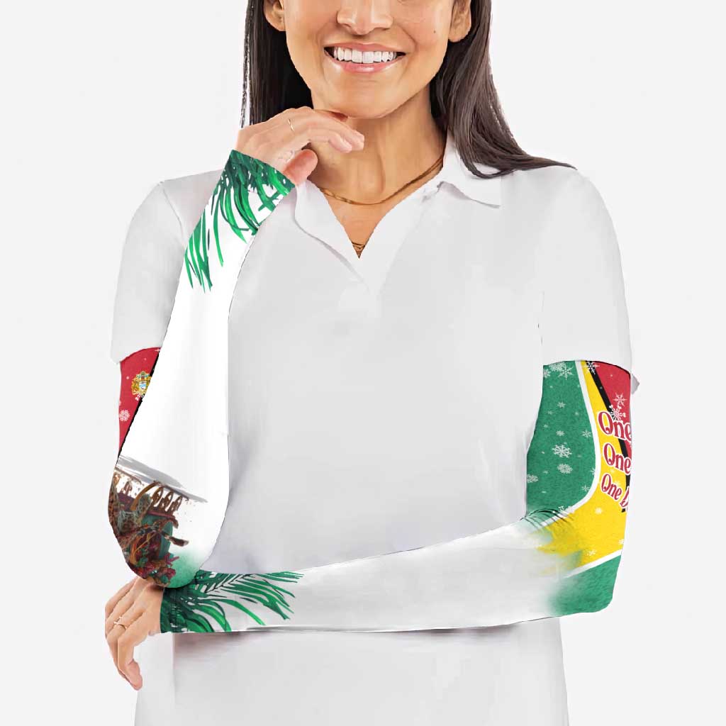 Guyana Flag Arm Sleeves Christmas Santa Jaguar and National Motto Green Yellow - Wonder Print Shop