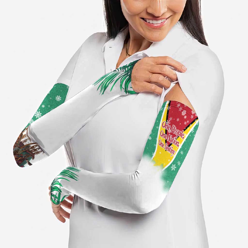 Guyana Flag Arm Sleeves Christmas Santa Jaguar and National Motto Green Yellow - Wonder Print Shop