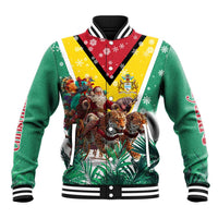 Guyana Flag Baseball Jacket Christmas Santa Jaguar and National Motto Green Yellow - Wonder Print Shop
